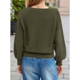 thumbnail image 4 of Women'S Button Crew Neck Sweater Fall Long Sleeve Henley Shirts Trendy Loose Knit Pullover Tops Army Green M, 4 of 8