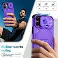 thumbnail image 5 of Case for iPhone 13 mini / 12 mini 5.4" with Invisible Fold Holder Stand, Magnetic Wireless Charging,Sliding camera casing,Shockproof Dropproof Tough Rugged Protective Case Cover,Purple, 5 of 10