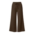 thumbnail image 6 of Women's Cotton Linen Wide Leg Pants High Waist Drawstring Loose Flowy Pants with Pockets Lightweight Summer Beach Pants with Pocket Brown, 6 of 9