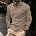 thumbnail image 2 of Prolriy Shirts for Men, Men's Fashion Spring and Autumn Casual Long Sleeve Button Solid Color Long Sleeve T Shirt Top Mens Shirts Khaki XXXL, 2 of 4
