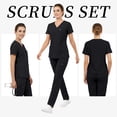 thumbnail image 2 of Niaahinn Scrubs for Women Set - V-Neck Top & Elastic Waist Pants for Nursing Uniforms with 7 Pockets, 2 of 7