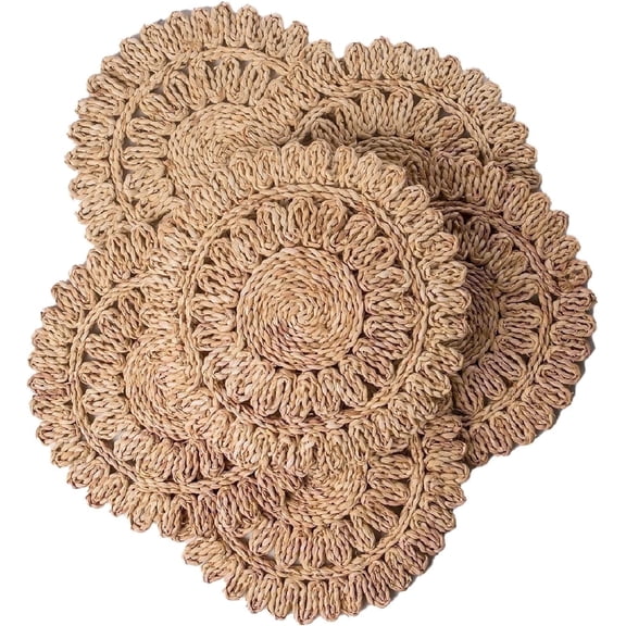 Laquedecraft 13.8" Round Corn Husk Rattan Placemats Set of 6 for Wedding, Party, Christmas, Events