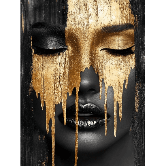 Gold Dripping Face Abstract Canvas Wall Art, Suitable for Living Room, Bedroom, Bathroom, Office, and Hallway Decoration.