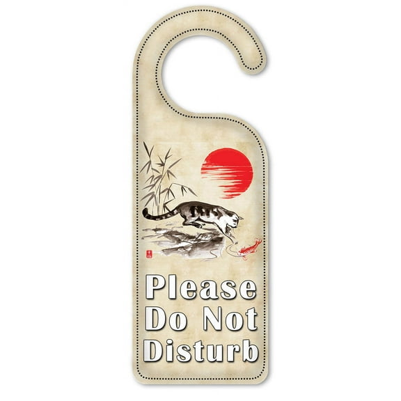 Do Not Disturb Door Knob Hanger Sign - Cat & Koi Drawing