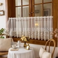 thumbnail image 3 of Faty-T Lace Kitchen Tier Curtains, Sheer Scalloped Floral Embroidered Small Cafe Curtain, Light Filtering Short Curtains for Living Room Bathroom, 3 of 6