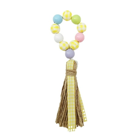 

Easter Wood Bead Napkin Rings Easter Colorful Eggs Napkin Ring with Tassels