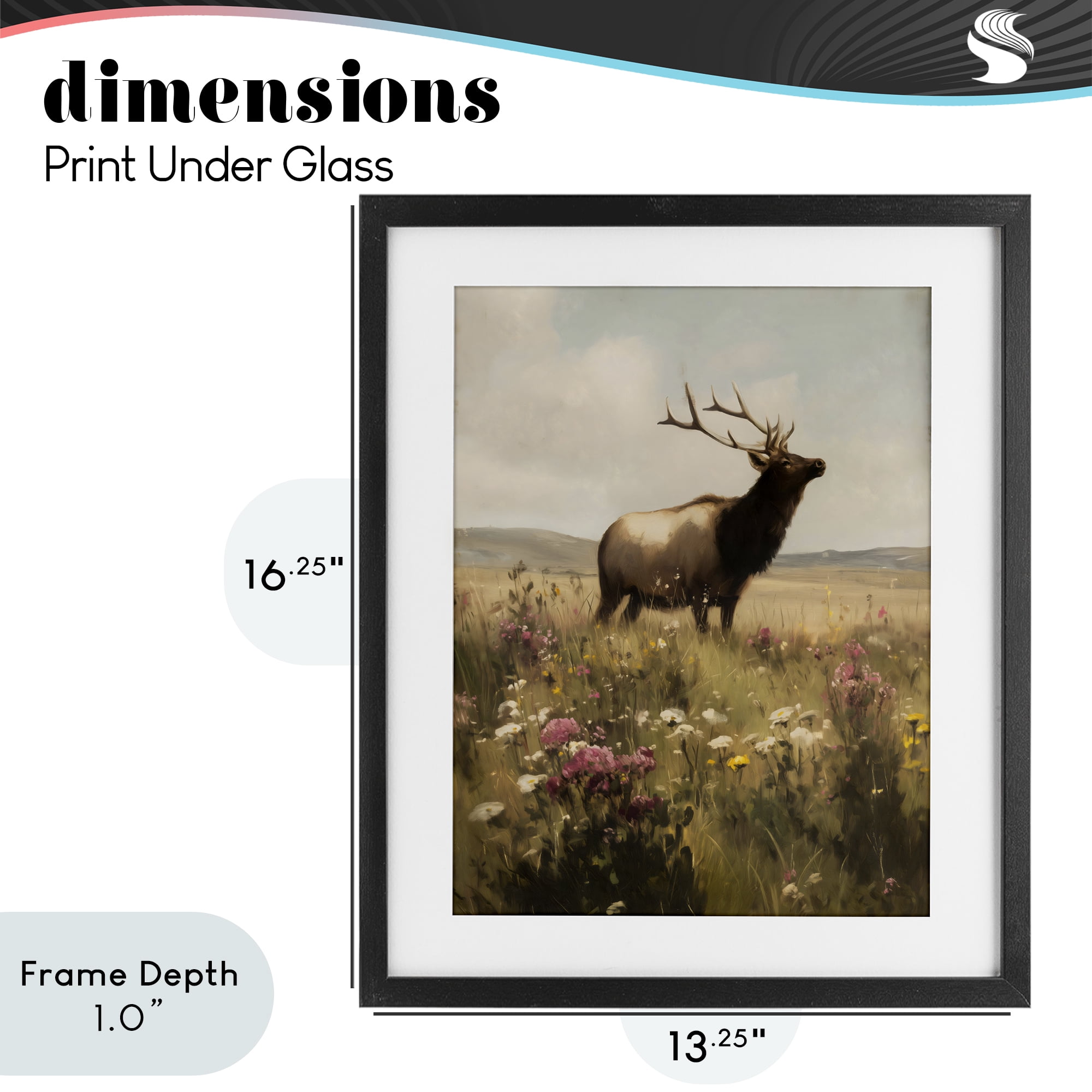 Stupell Industries Elk in the Wildflower Meadow Black Framed Print Under Glass, design by Arlington Prints