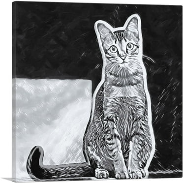 ARTCANVAS Singapura Cat Breed Black and White Canvas Art Print - Size: 18" x 18" (0.75" Deep)