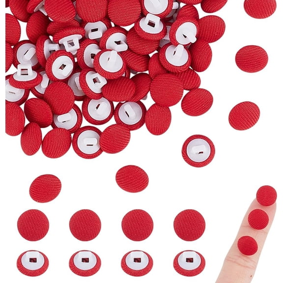 100Pcs Platic Sewing Buttons with Cloth Cover Flat Round 1-Hole Red 10x7mm Hole: 2x2mm