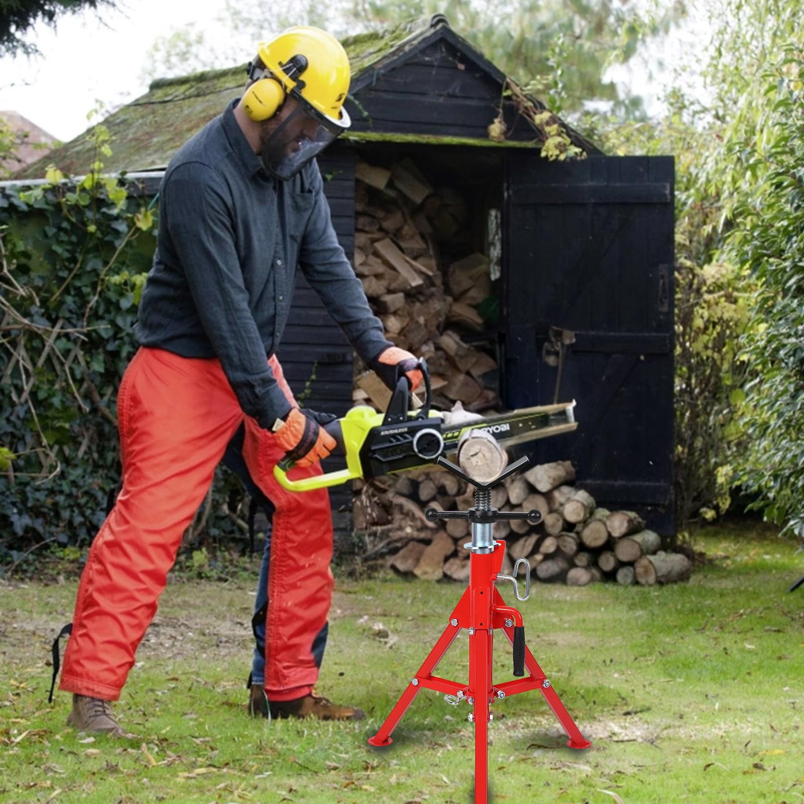 Heavy-Duty Pipe Stand, Adjustable Folding v-Head Pipe Jack Stand | 2500 Lbs Load Capacity |Suitable for 1/2“ to 12” Pipes 28“ to 52” | Ideal for Welding, Automotive, and Construction Projects