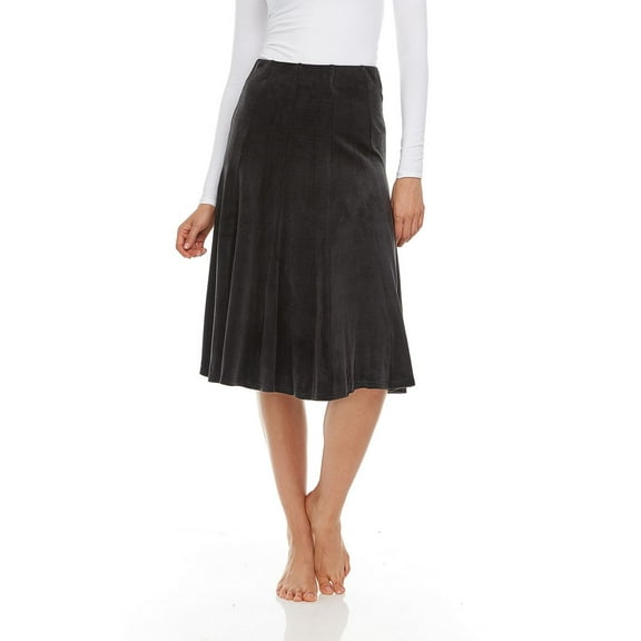 Velour Panel Midi Skirt For Women By BGDK- 27 Inch Length Pleated Skirt With Elastic Waist- Comfortable Fit And Flare Skirt- High Waist Flowy Skirt For Work, Office, Business, Church black small