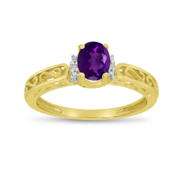 10k Yellow Gold Oval Amethyst And Diamond Ring