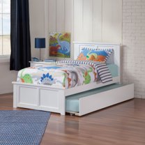 AFI Madison Twin Solid Wood Platform Bed with Footboard & Twin Trundle, White