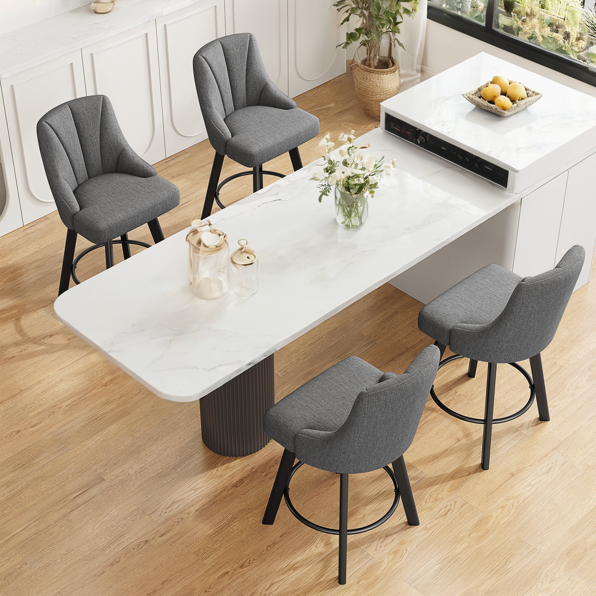 LainTene 24" Counter Height Swivel Bar Stools Set of 3, Fabric Upholstered Counter Barstools with Solid Wood Legs and Backs for Kitchen Island, Home Bar
