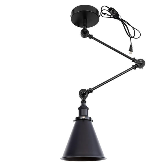 Kiven Pendant Light Fixture Adjustable Height,Black Swing Arm Hanging Lights Retractable Design with 15ft Plug-in Cord, Industrial Ceiling Pendant Light for Kitchen Island Picture Office TB0132