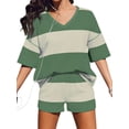 thumbnail image 3 of Women's Striped Oversized Sets Shirts Shorts for Summer Lounge Green S, 3 of 10