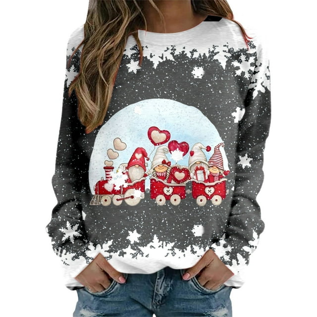 AWZXDE Chandails en Molleton Décontractés de Noël pour Femmes Col Rond Ample Manches Longues Tunique Mignons Pulls pour Femmes Confortables et Élégants Chandail en Molleton Sans Capuche