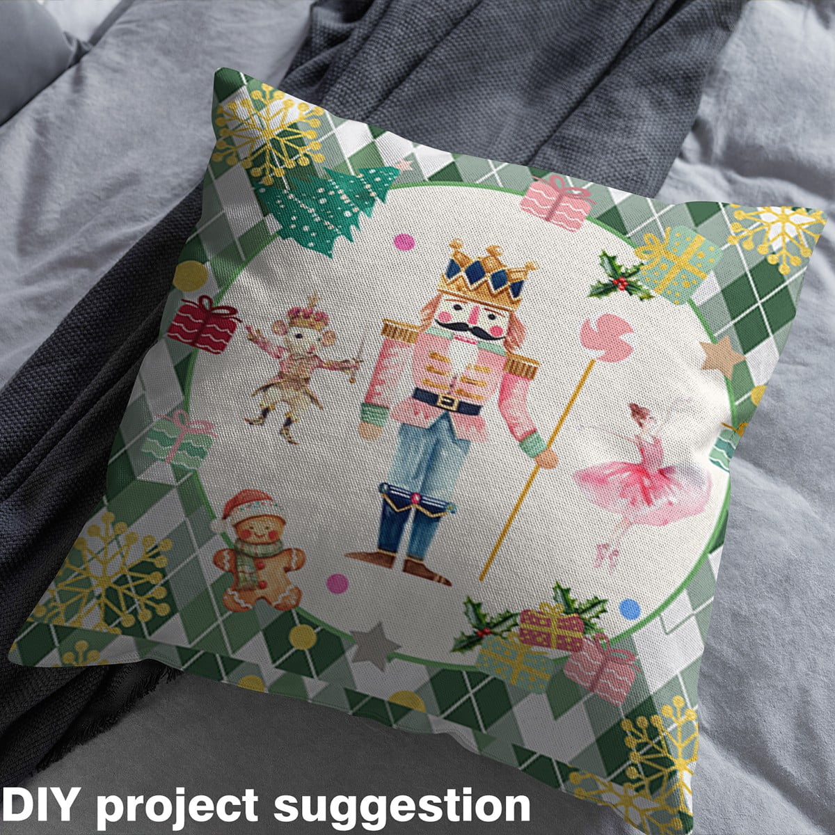 Castle Fairy Christmas Nutcracker Fabric by the Yard 10 Yards,Geometric Plaid Room Decor Fabric by the Yard,Happy New Year Fabric for Sewing,Ultra Soft Home Decor