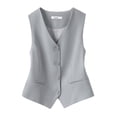 thumbnail image 2 of Xioeram Women Formal Vest V Neck Single-breasted Sleeveless Cardigan Solid Color Loose OL Commute Office Wear Waistcoat Lady Coat, 2 of 8