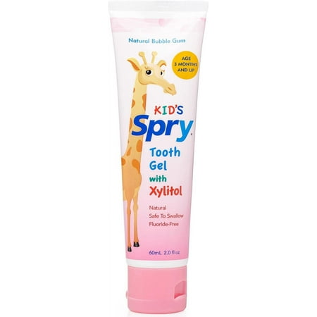 Spry Xylitol Toothpaste  Natural Tooth Gel for Kids 3 Months Plus  Bubble Gum Flavor 2 fl oz 1 Pack