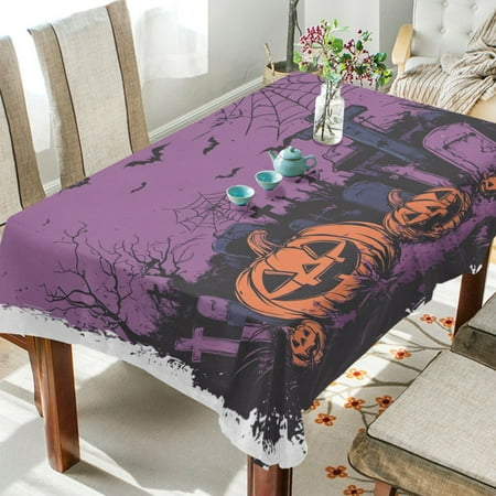 

WOBOGO Halloween Night Background with Spooky Pumpkins Square Tablecloth 60×60in Polyester Fabric Tablecloth Washable Dust Resistant Wrinkle Resistant
