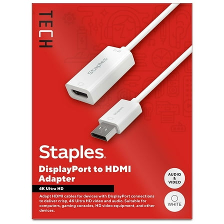 Staples TECH DisplayPort to HDMI Audio/Video Adapter Male to Female White (ST62362)