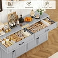 thumbnail image 6 of Hiphuta 63"Extended Wide Large Buffet Cabinet with 2 Drawers, Modern Coffee Bar Sideboard with Dusty-proof Base for Living Room and Entryway, Gray, 6 of 7