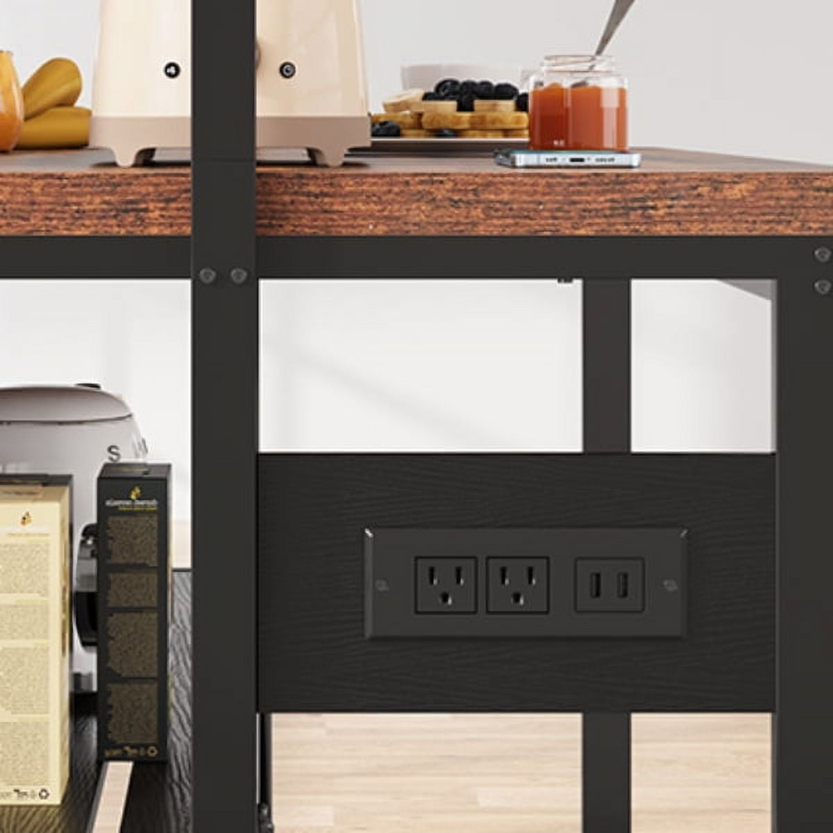 Kitchen Island,Kitchen Island with Storage,Bakers Rack,47” Large Kitchen Island with Power Outlet,Kitchen Island Table,Coffee Bar Table with Shelf,Space-Saving