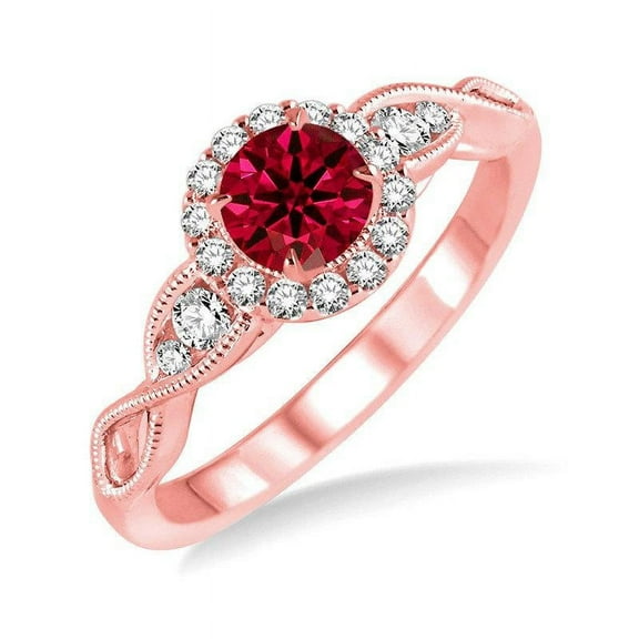 1.25 Carat Ruby and Diamond Antique milgrain Engagement Ring in 10k Rose Gold affordable diamond ring sale