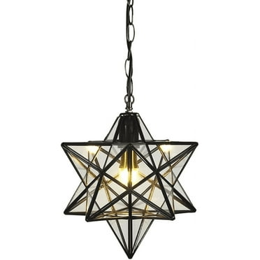 Claxy 16" Black Moravian Star Pendant Light with Clear Glass Shade