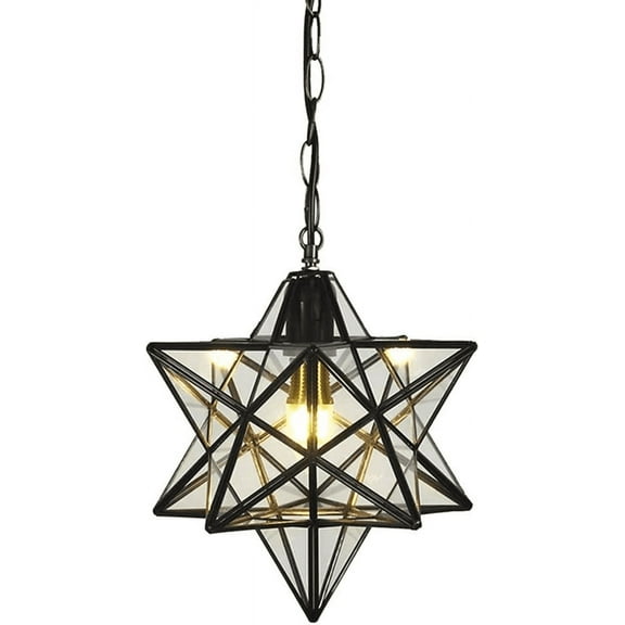 Claxy 16" Black Moravian Star Pendant Light with Clear Glass Shade