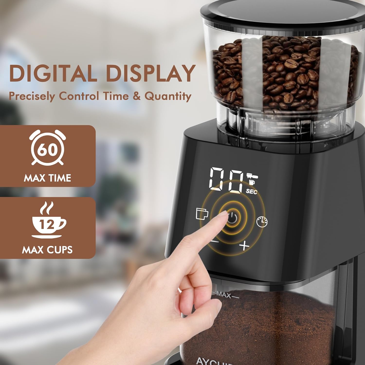 Electric Burr Coffee Grinder with 30 Settings Touchscreen for 2-12 Cups