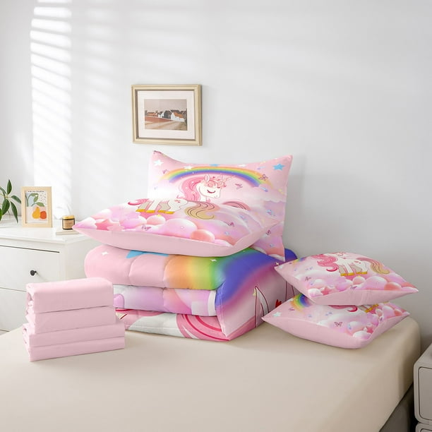 Mainstays kids rainbow unicorn bed in a bag complete bedding set online