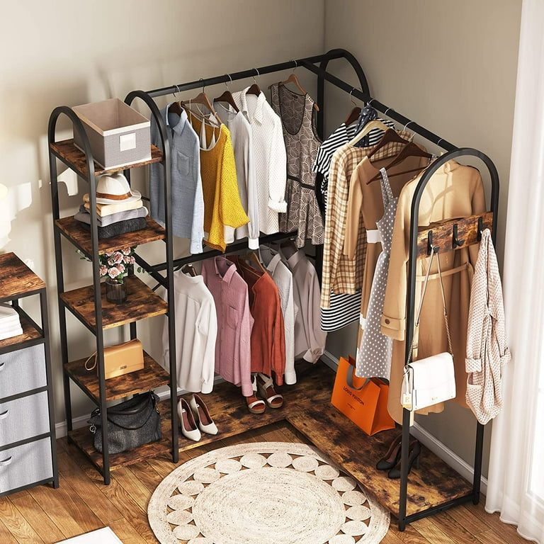 Tribesigns L shaped Corner Clothes Rack Garment Rack With Storage