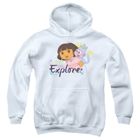Popfunk Dora The Explorer Live, Learn, Explore Youth Kids Boy/Girls Pull-Over Hoodie, White, Small