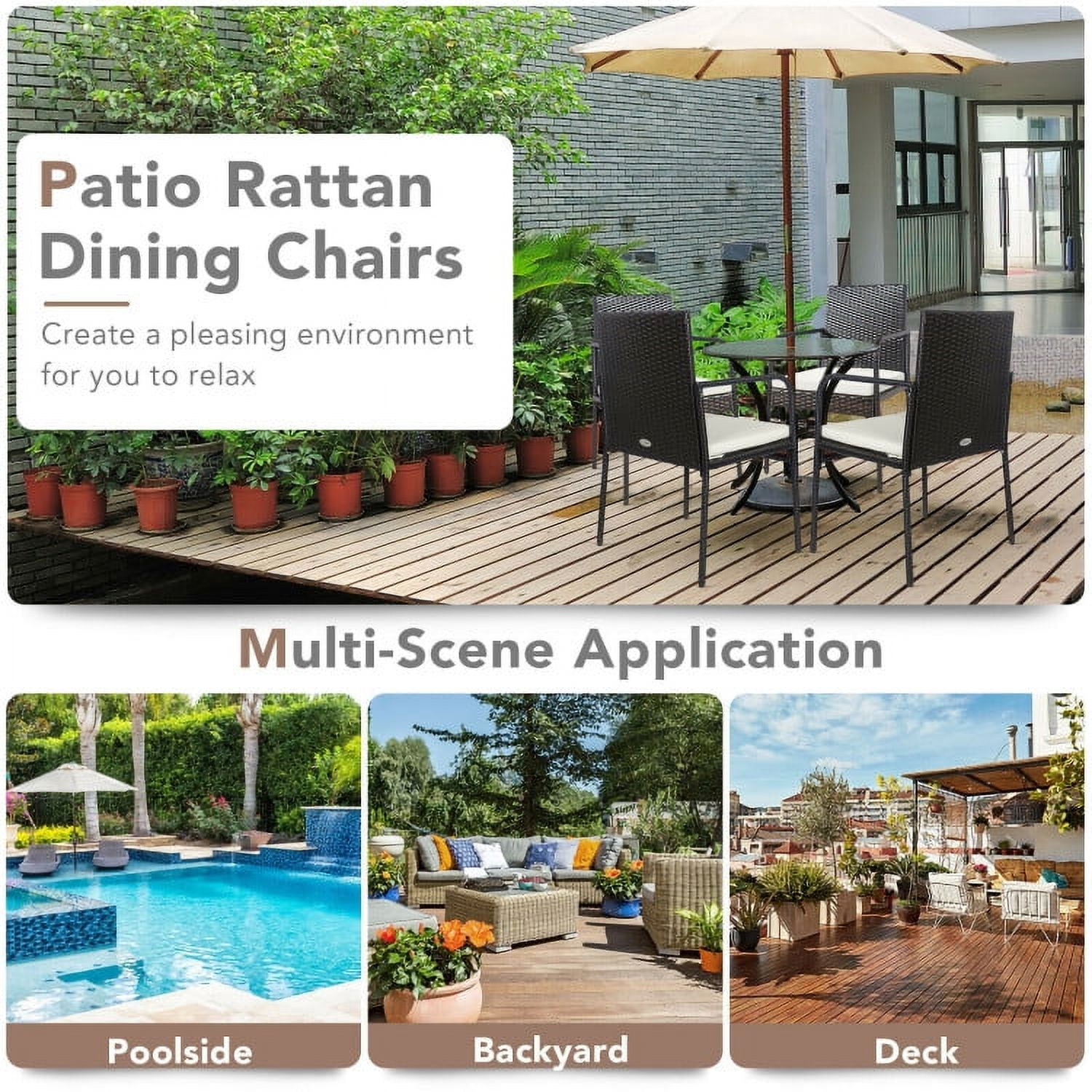 Aimee Lii 4 Pieces Patio Wicker Rattan Dining Set with Comfy Cushions, Outdoor Patio Furniture