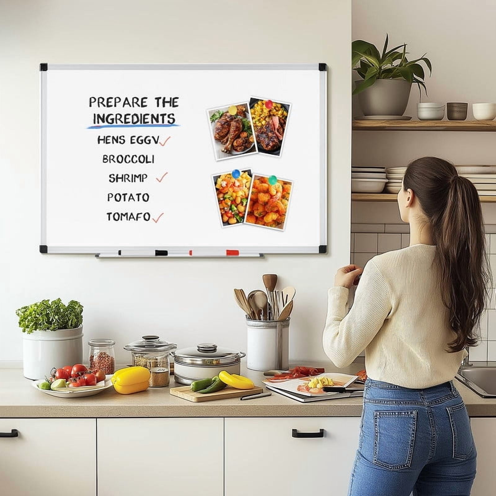 Kelno 40"x30" Magnetic White Board Wall Mount Dry Erase Board with Smooth Surface Aluminum Pen Tray, White