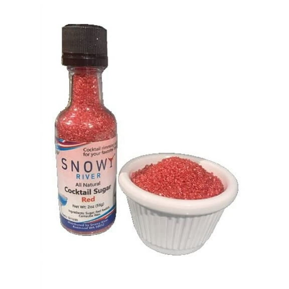 Snowy River Red Cocktail Sugar - Kosher Certified Naturally Colored Red Cocktail Rimmer (2oz Bottle, Medium Crystal)