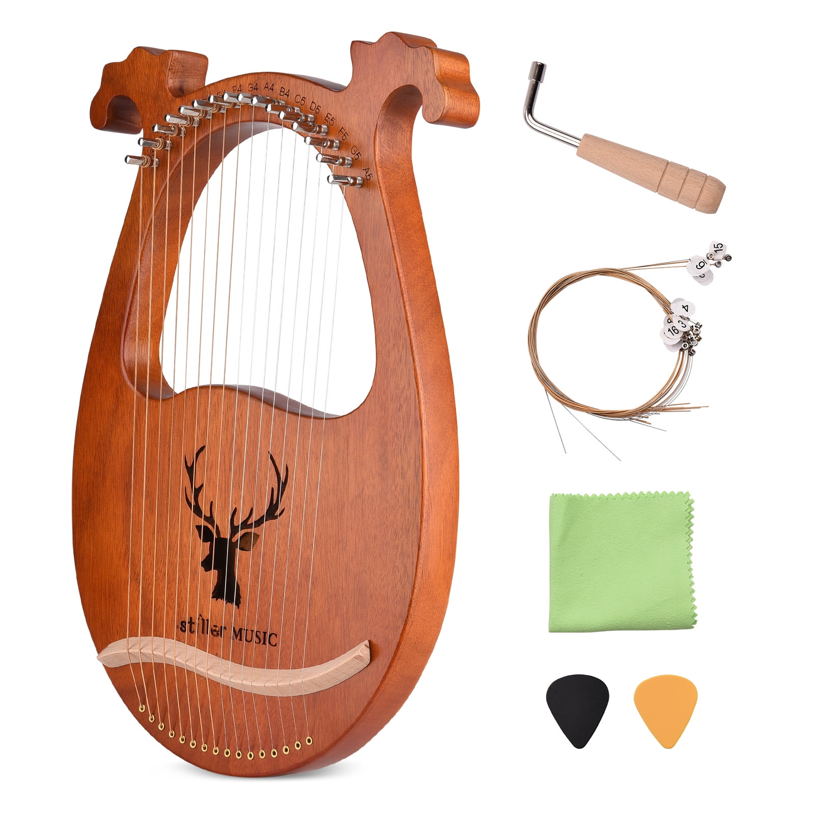 16 String Beginner Small Harp Mahogany Harp with Storage Bag Original Strings and Cleaning Cloth for Plucked string instrument Learning 