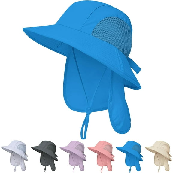 Outdoor Kids Sun Hats with Neck Flap Boys Girls Wide Brim UPF 50 UV Protection Children Bucket Hat Safari Hat