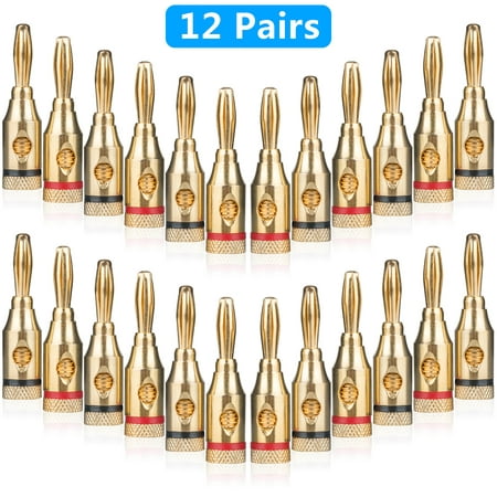 24-pack Speaker Male Banana Plugs, 24K Gold Plated Audio Jack Wire Cable Screw Connectors, for Musical Audio Speaker Wire & Audio/ Video