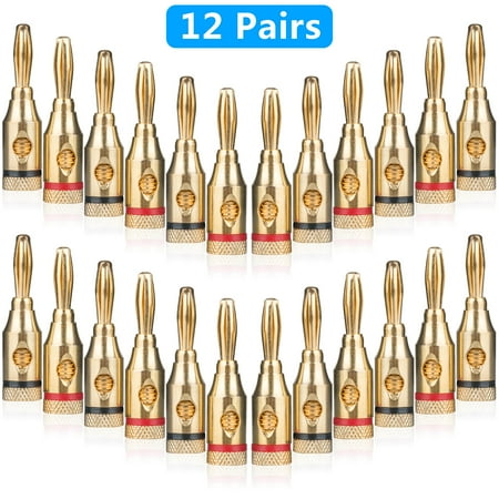 Grade Speaker Cable - 24-pack Speaker Male Banana Plugs, 24K Gold Plated Audio Jack Wire Cable Screw Connectors, for Musical Audio Speaker Wire & Audio/ Video Receiver
