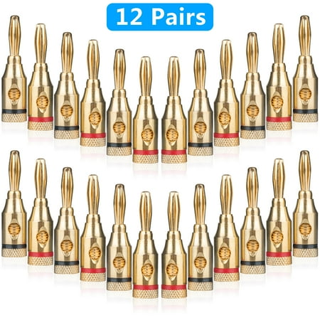 24-pack Speaker Male Banana Plugs, 24K Gold Plated Audio Jack Wire Cable Screw Connectors, for Musical Audio Speaker Wire & Audio/ Video