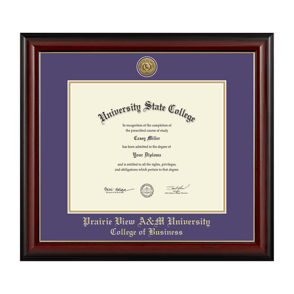Framerly - PVAMU Business Diploma Frame with Purple and Gold Mat