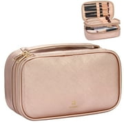 Relavel Makeup Bag, Small Travel Makeup Bag, Portable Cosmetic Case for Women, Double-layer Makeup Organizer Bag, Toiletry Bag for Girls for Christmas (Rose Gold)
