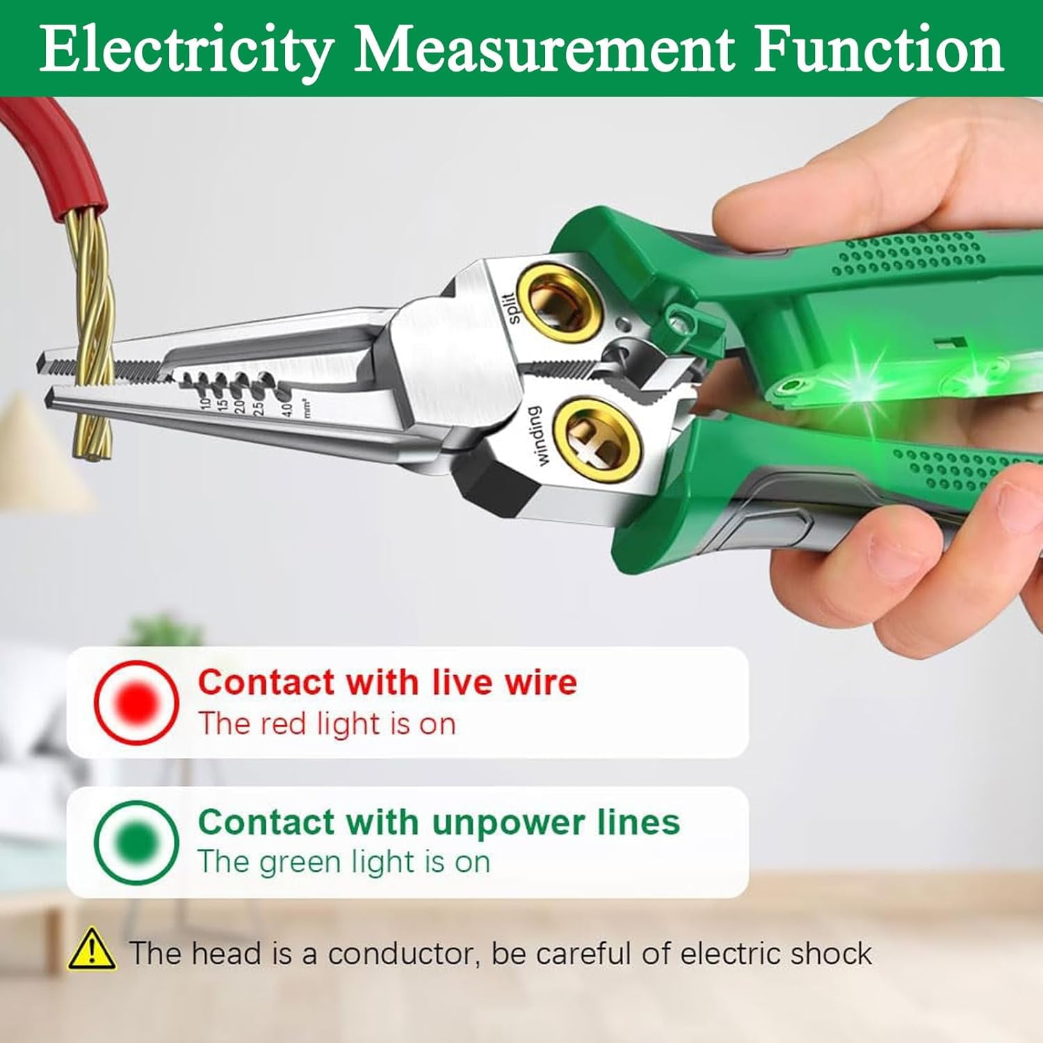 ABCISI 8 in 1 Wire Stripper with Voltage Tester, Multi-function Electric Wire Stripping Tool for Cutting and Pulling Pliers, Electrician Repair Tool