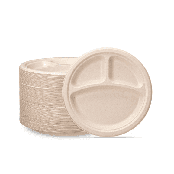 9 Inch 3 Compartment Disposable Plates - 500 Pcs | Leak-Proof Durable Paper Plates for Hot & Cold Food | Perfect for Parties, Events, BBQ, Picnic, Meal Prep & Catering