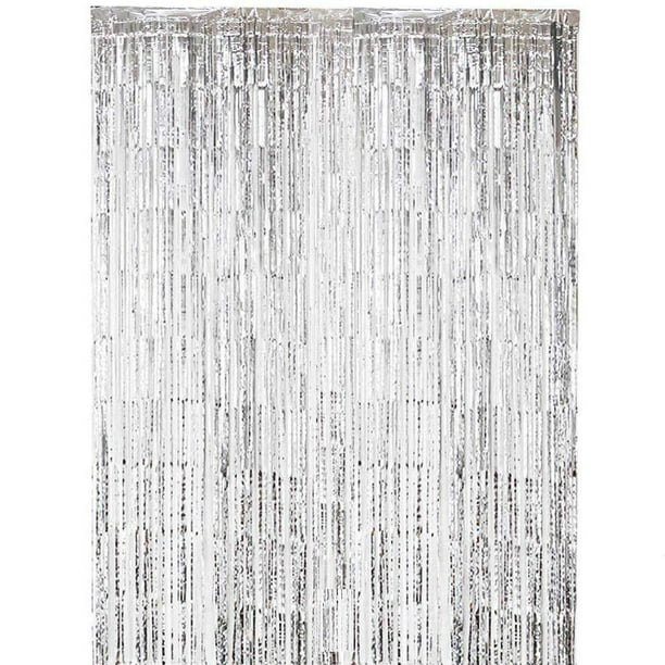 6 Rideaux Frange Métallique Argent 1x2m - Décoration Fête Anniversaire, Mariage, Noël - Adhésif Double Face