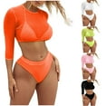 thumbnail image 4 of Lovskoo Women's 3 Pieces Swimsuit with Long Sleeve Mesh Shirt Coverup Swim Suits for Women 2024 Pink XL, 4 of 4