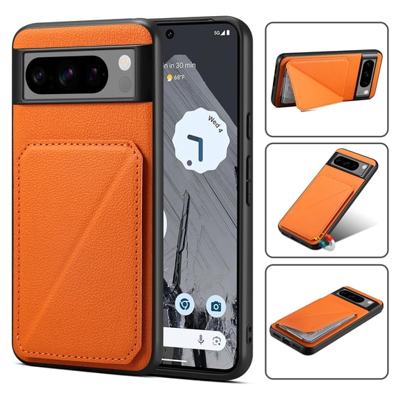 Case Compatible with Google Pixel 8 Pro, Wallet Case with Hidden Card Holder, withKickstand Card Slots Classic PU Cowhide Leather Cover for Men Women Girls for Google Pixel 8 Pro, Orange